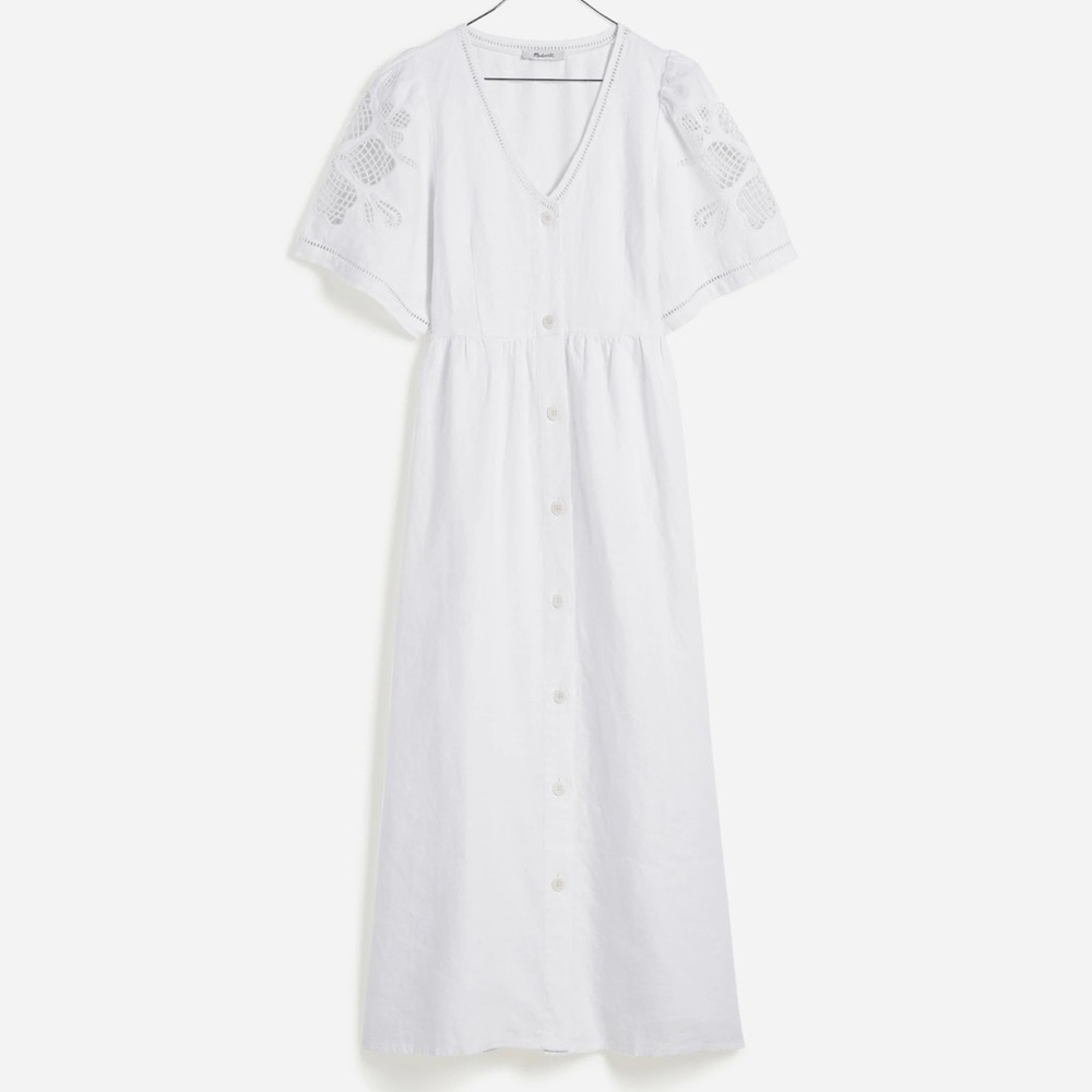 Madewell Cassie Button-Front Midi Dress in White Linen (NWT)